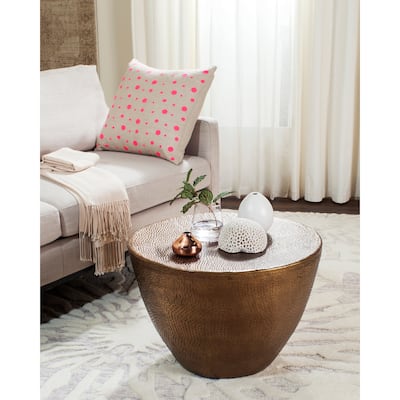 SAFAVIEH Myrtis Brass Drum Coffee Table - 24" W x 24" L x 16" H