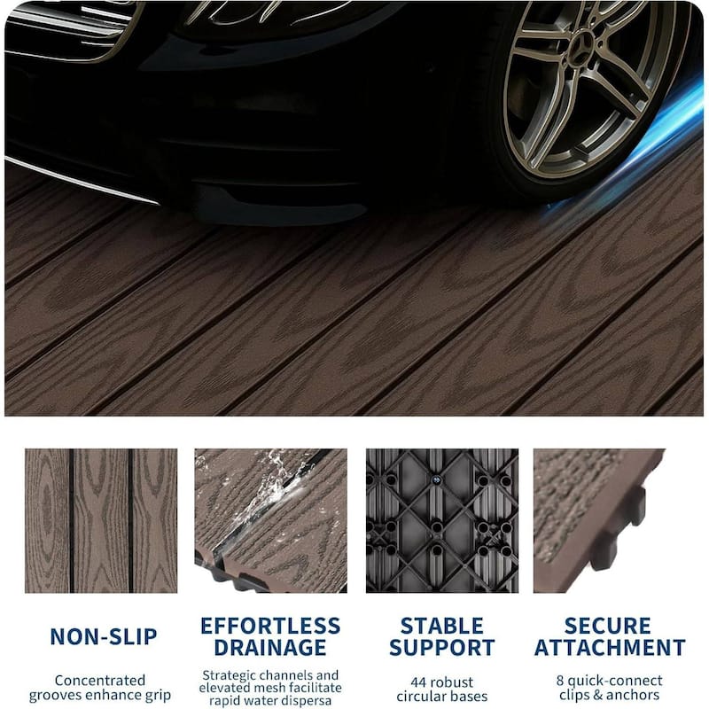 9-Pack 12"X12" Waterproof Interlocking Patio Flooring Composite Deck Tiles for Indoor & Outdoor Use