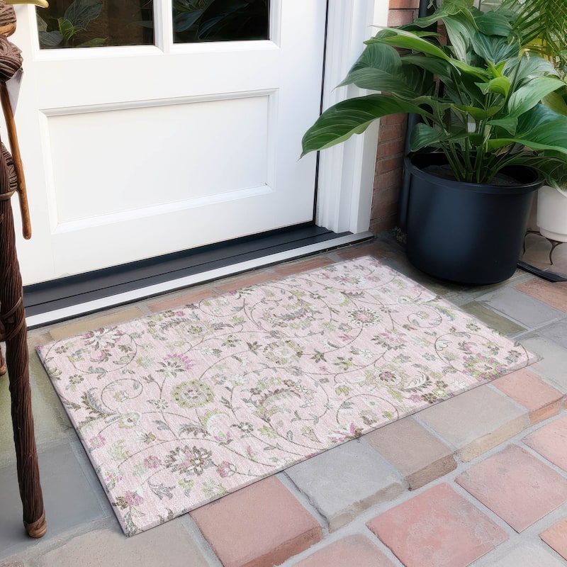 Machine Washable Indoor/ Outdoor Traditional Chantille Rug - Pink - 1'8" x 2'6"