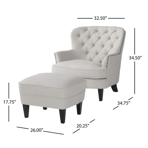 dimension image slide 2 of 5, Tafton Tufted Club Chair with Ottoman by Christopher Knight Home