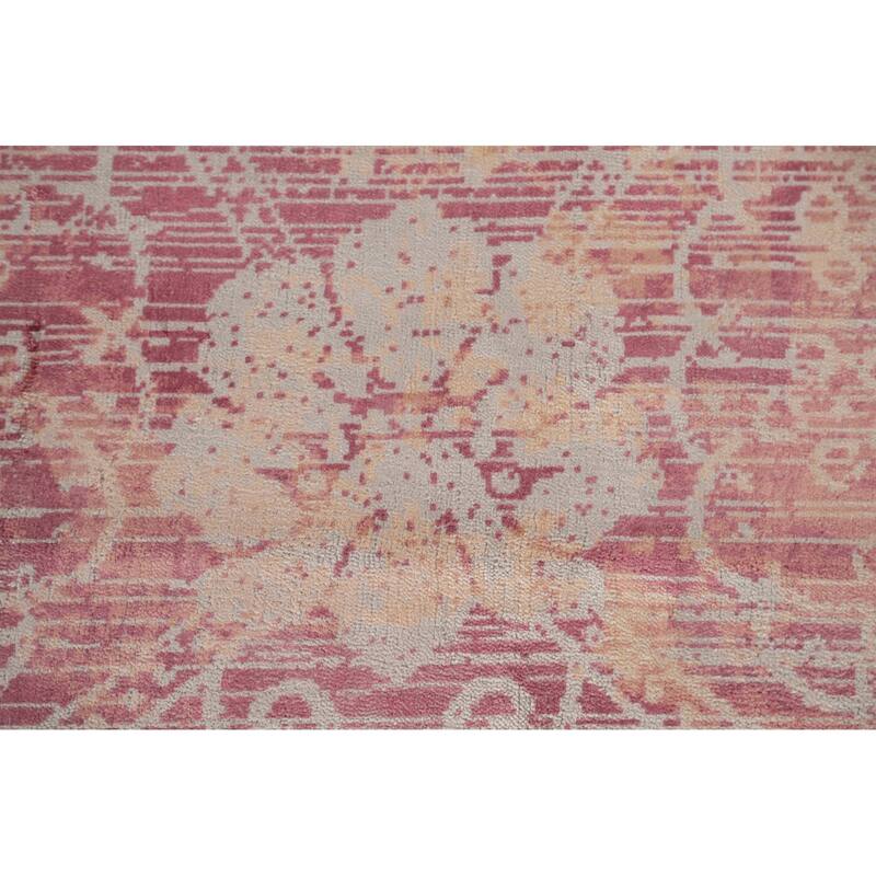 Abstract Indian Square Area Rug Handmade Silk Carpet - 13'11"x 13'9"