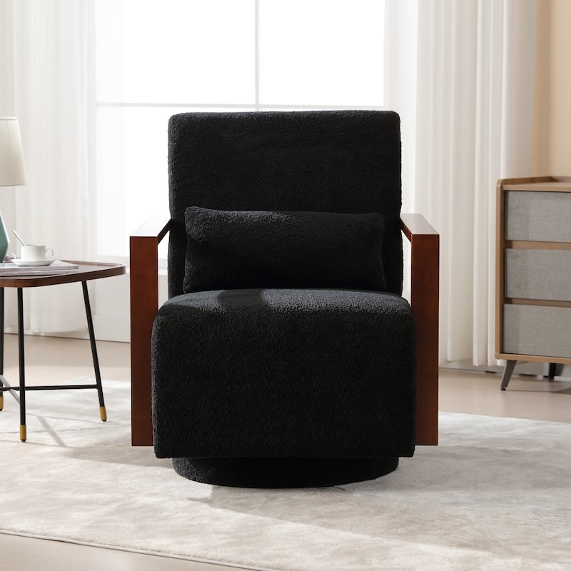 Mid-Century Boucle Upholstered Swivel Armchair With Pillow