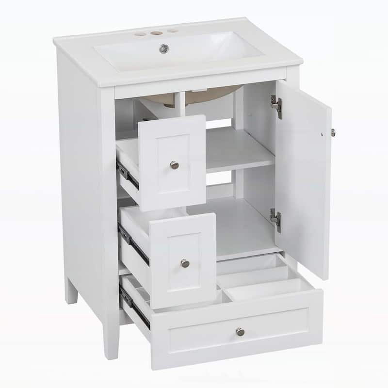 Wood Frame Bathroom Storage Cabinet with Ceramic Sink Combo