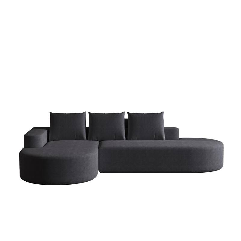 L Shaped Modular Curved Sectional Sofa, Chenille Upholstered 3 Seat Sofa, Corner Sofa with 3 Pillows for Living Room, Bedroom
