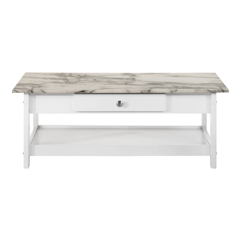 DH BASIC Transitional Rubberwood 3-Piece Open-Shelf Coffee Table and End Table Set with Drawer by Denhour