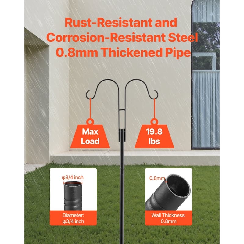 92" Rust-Resistant Garden Stand Bird Feeder Pole with Dual Hooks and 8 Pack Shepherd Hook - 11.61” x 9.84” x 92.32”