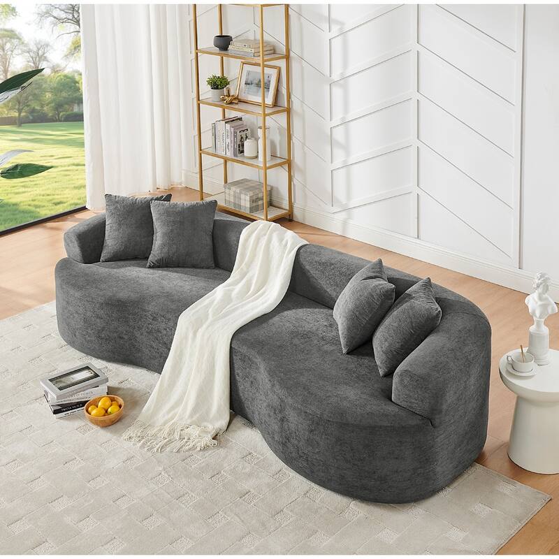 Modern Cloud 4 Seater Sectional Curved Sofa, Minimalist Compression Living Room Couch, No Assembly Needed, Chenille