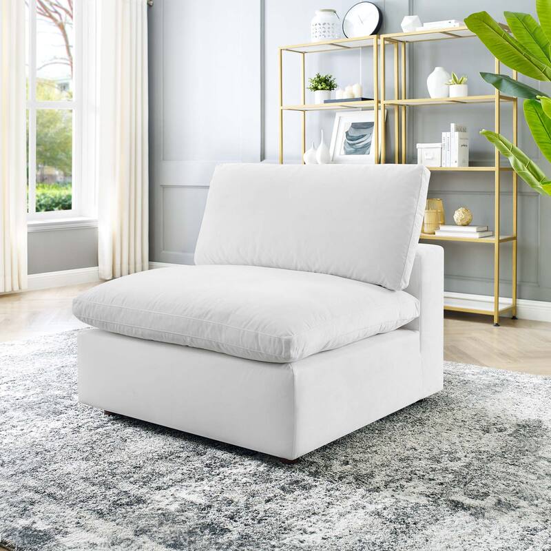 Commix Down Filled Overstuffed Performance Velvet Armless Chair - White