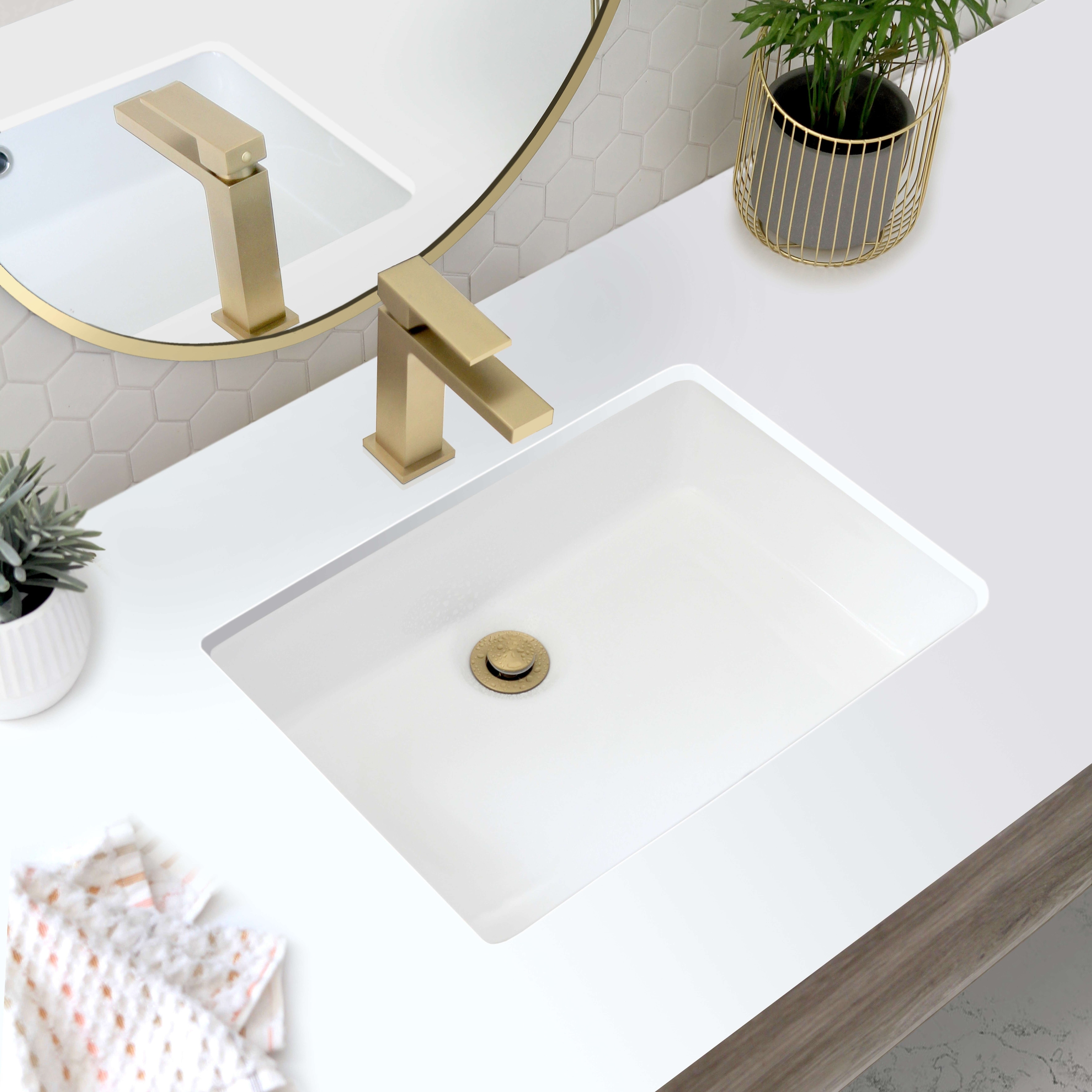 STYLISH 20x14 inch Porcelain Rectangular Undermount Vanity Sink Dual Overflow - 20 3/8" x 14 1/4" x 6 1/2"
