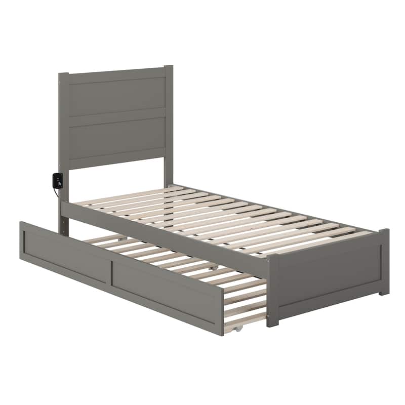 Twin XL Bed with Trundle - Grey Platform Bed Frame, Extra Long Twin Size, Modern Bedroom Furniture