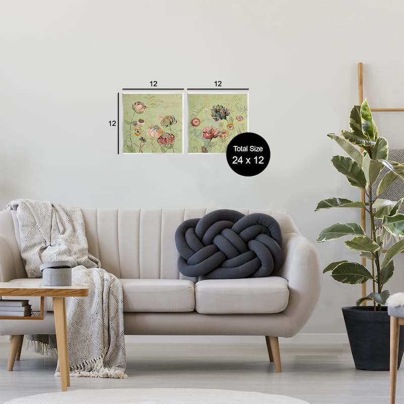 Stupell Chrysanthemums on Olive Green Wall Plaque Art Design By Dusza (Set of 2)