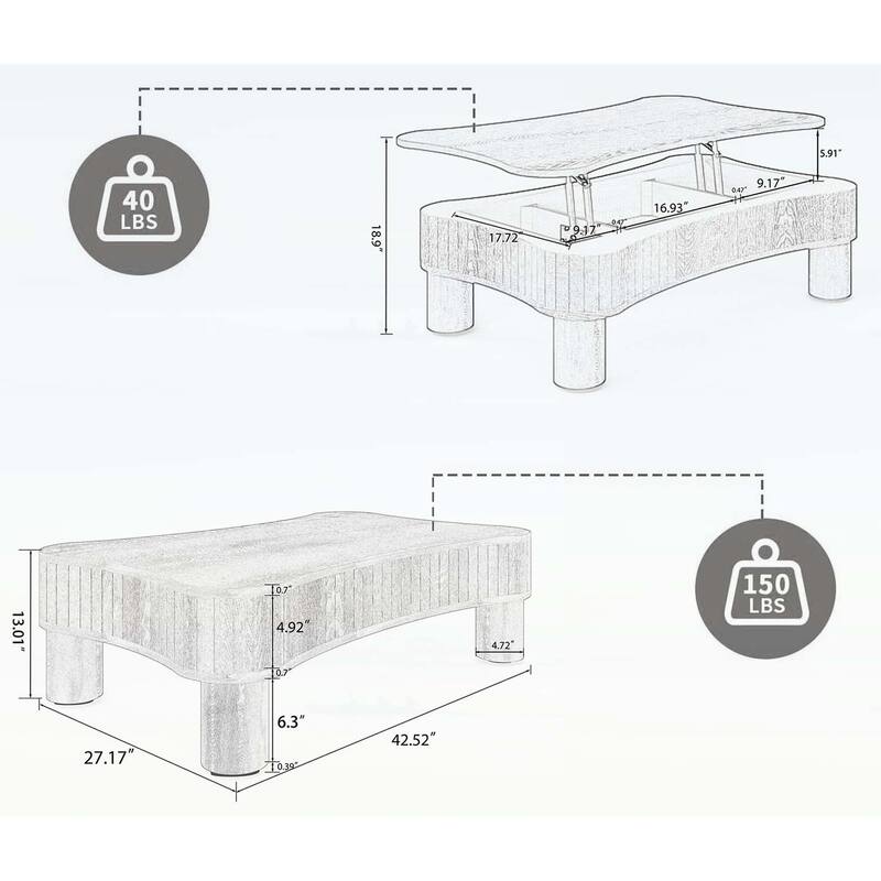 Lift Top Coffee Table with Hidden Storage for Living Room