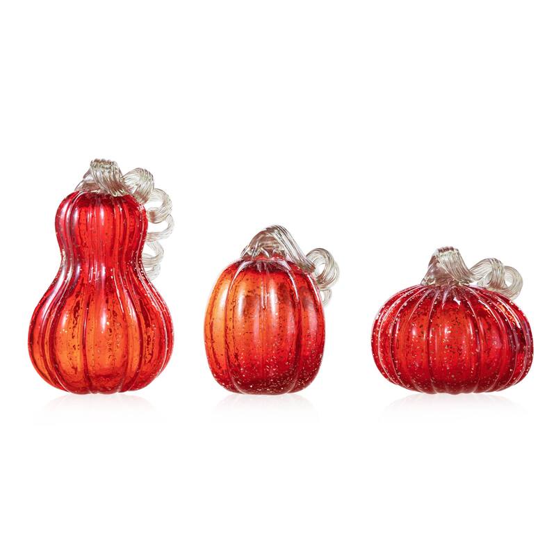 Glitzhome Fall Harvest Handblown Glass Pumpkins Set Thanksgiving Table Centerpieces