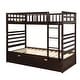 preview thumbnail 9 of 7, Brown Pine Wood Twin Bunk Beds, Movable Trundle, Guardrails, Ladder, Versatile 2-in-1 Design