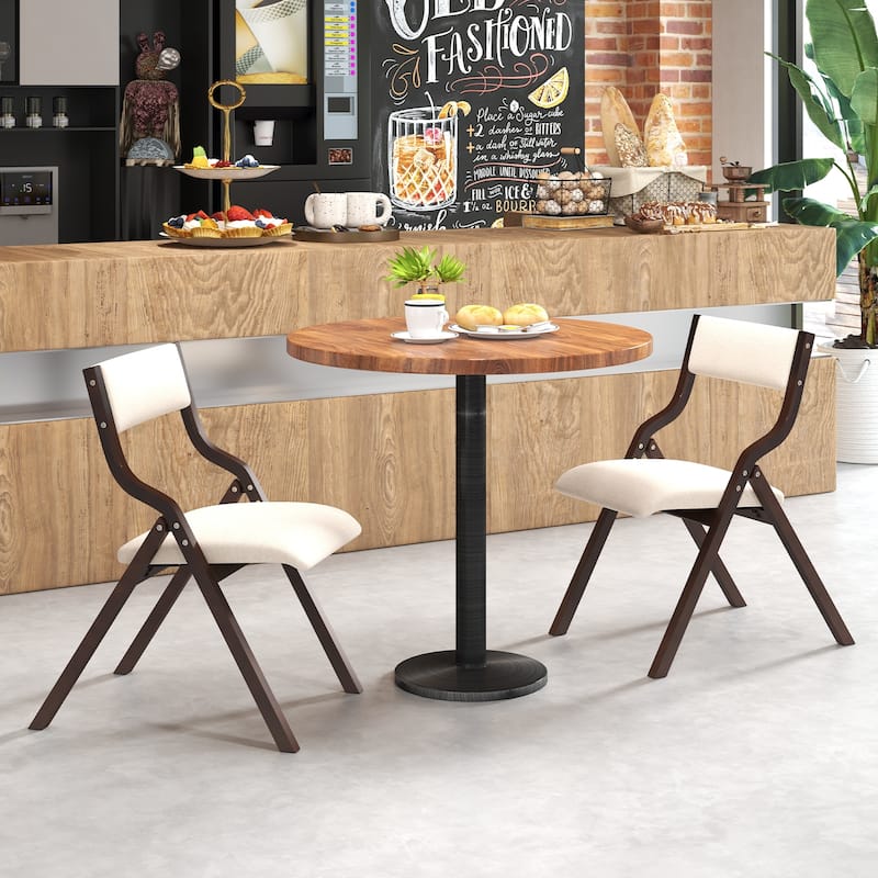 Set of 2 Wooden Folding Dining Chair with Linen Fabric Padded Seat and Backrest - 19" x 24" x 31" (L x W x H)