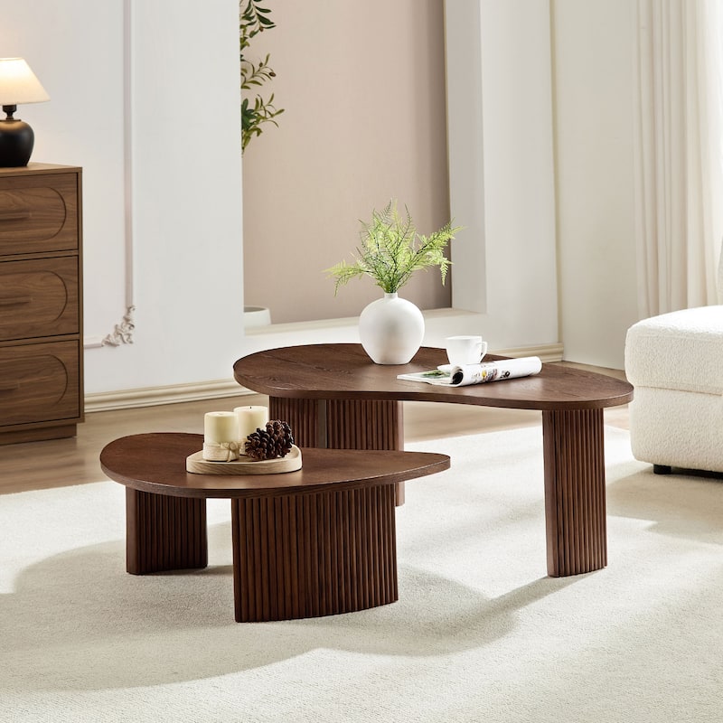 2-Piece Modern Irregular Shape Coffee Table Set for Living Room, Easy Assembly, Nesting Coffee Tables