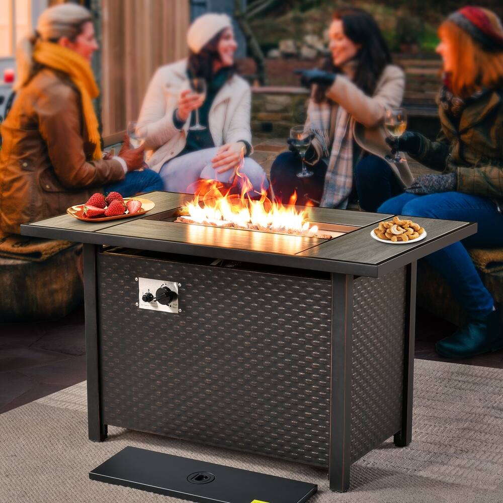 HOOOWOOO Outdoor Patio 42" Rectangular Steel Fire Pit Table