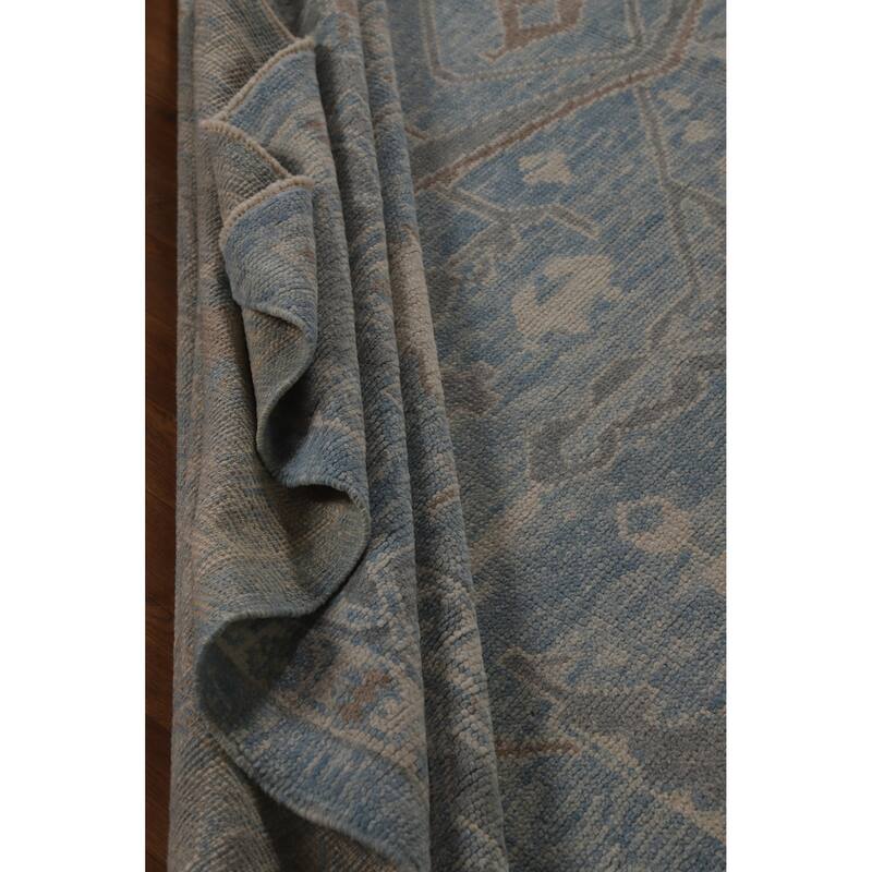 Hand Knotted Oriental 100% Wool Carpet Transitional All-Over Navy Blue & Blues Oushak Area Rug - 14' 11'' X 10' 11''