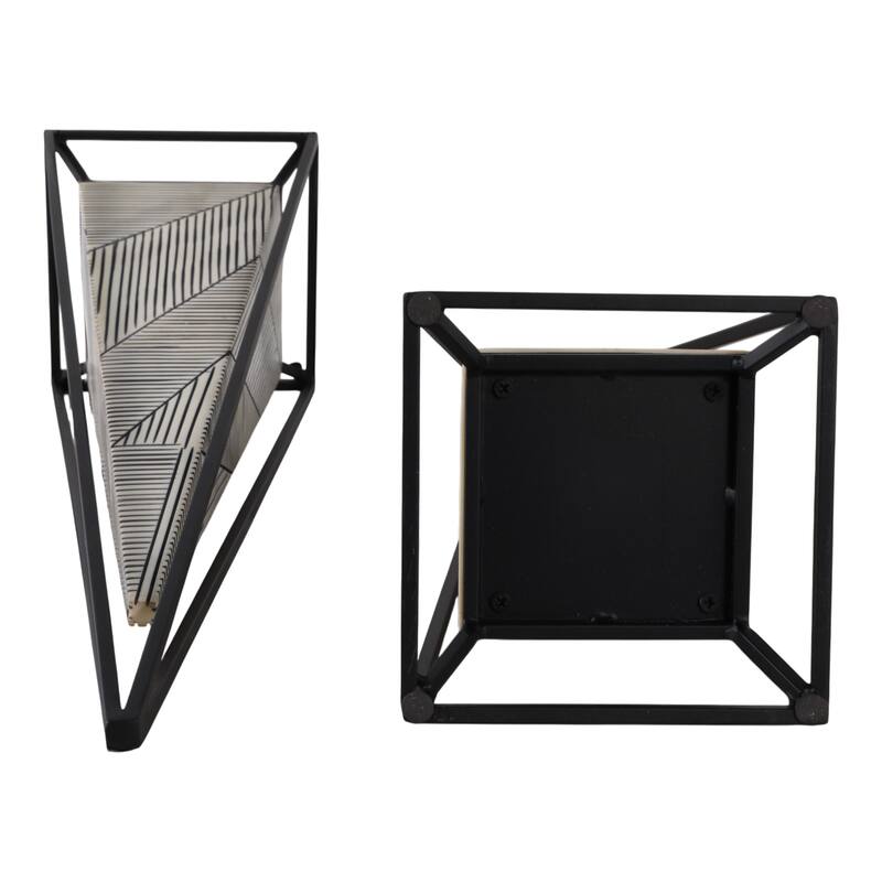 Iron Wood Pyramid Sculpture Geometric Design (Set of 2) - 26/21" Multi - 7" x 7" x 26"