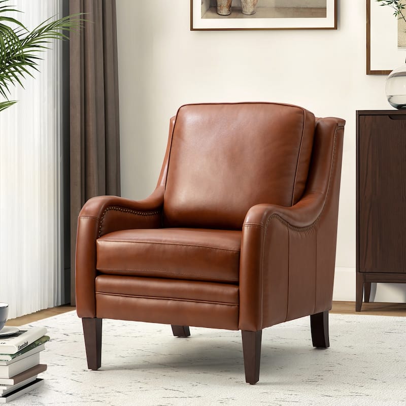 Pascual Comfy Living Room Armchair with Solid Wood Legs - BROWN