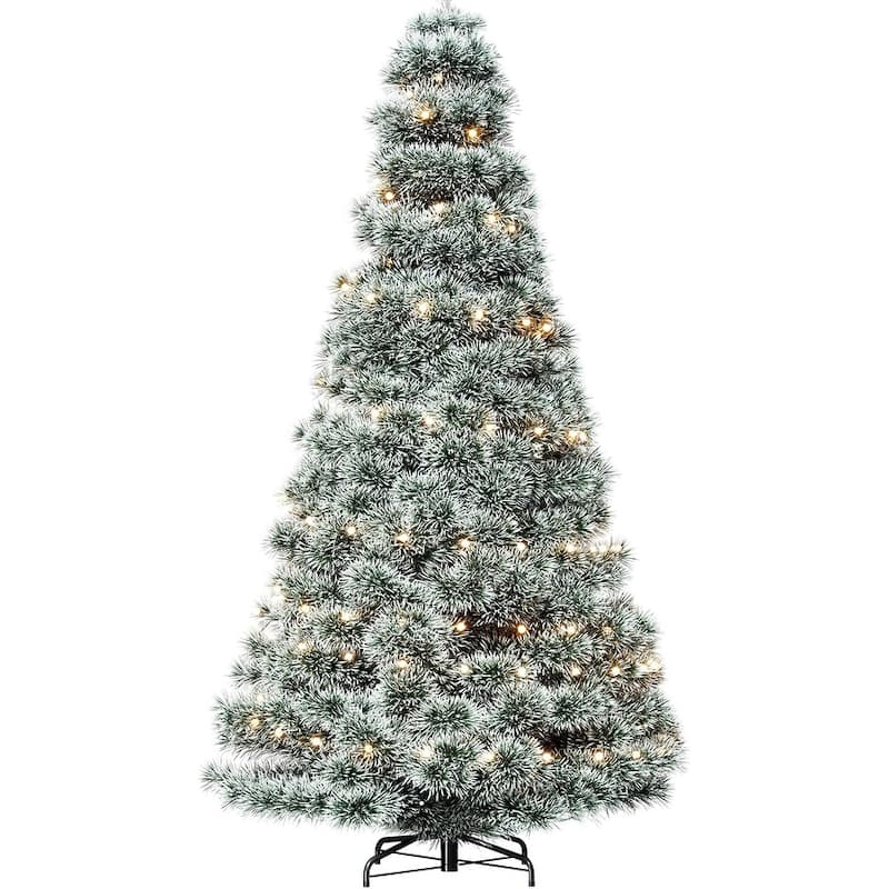 7.5ft Pre-lit Artificial Christmas Tree, Prelighted Artificial Hinged Spruce Xmas Tree 1000 Branch Tips, 450 Incandescent Lights