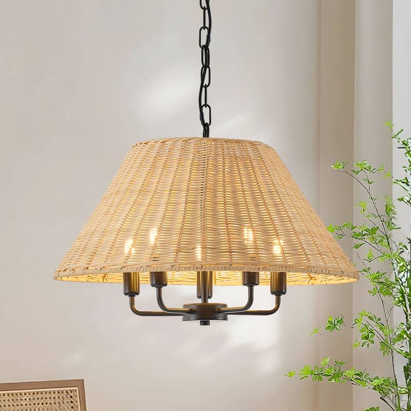 Starsky 5-Light Handwoven Natural Rattan Drum Chandelier