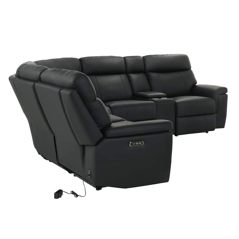 Furniture of America Joren Modern FSC Certified Leather Match Power Recline Sectional with Console and USB Port