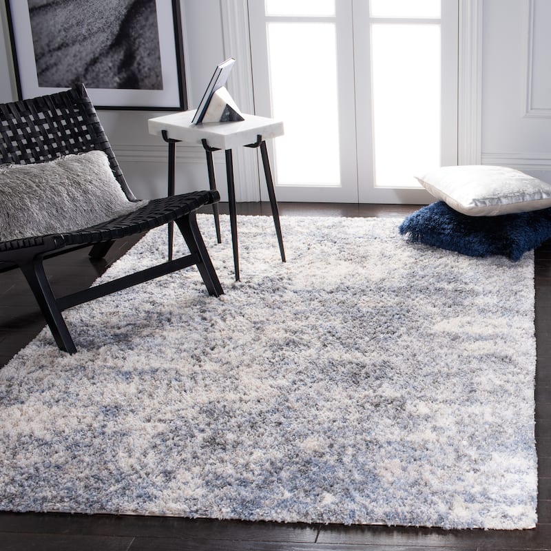 SAFAVIEH Berber Shag Mery Abstract 1.25-inch Thick Rug - 6' x 9' - Ivory/Blue