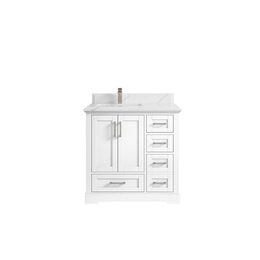 Willow Collections 36 x 22 Boston Left Offset Sink Bathroom Vanity with Quartz or Marble Countertop