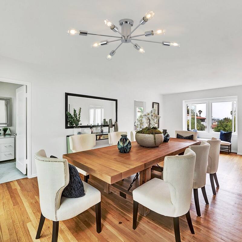 8-Light Sputnik Chandelier, Semi-Flush Mount Ceiling Light with Sputnik Shade for Living Room Kitchen Island Dining Foyer