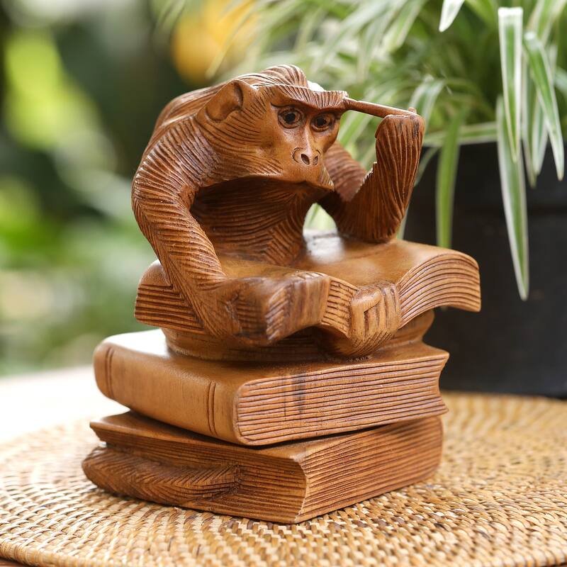 Novica Handmade Diligent Study Wood Sculpture