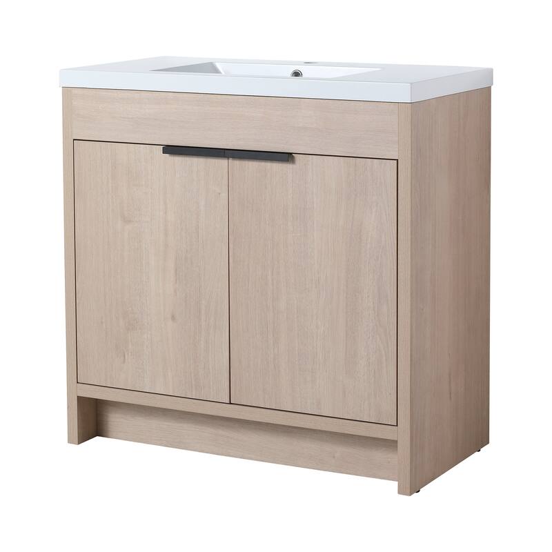 Freestanding Plywood Bathroom Vanity Set in Plain Light Oak with Integrated Sink