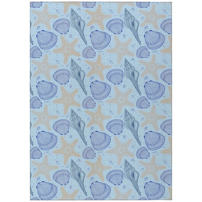 Indoor/ Outdoor Surfside Starfish Shells Washable Rug New
