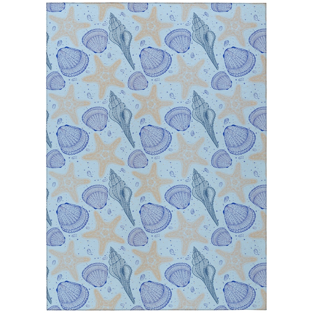 Indoor/ Outdoor Surfside Starfish Shells Washable Rug New