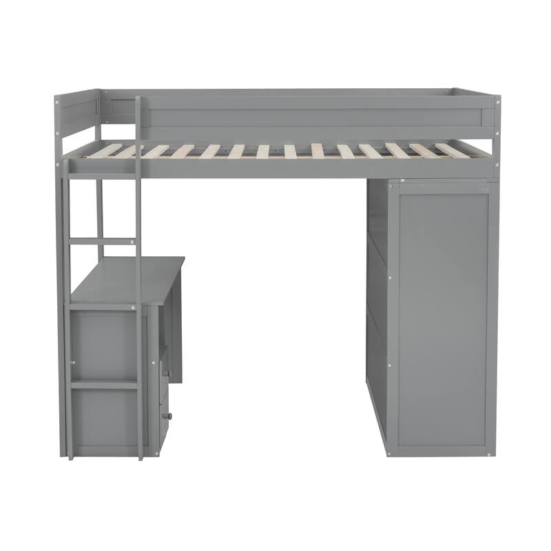 Multifunctional Full Loft Bed with Wardrobe, Desk, and Storage, Ideal for Small Spaces