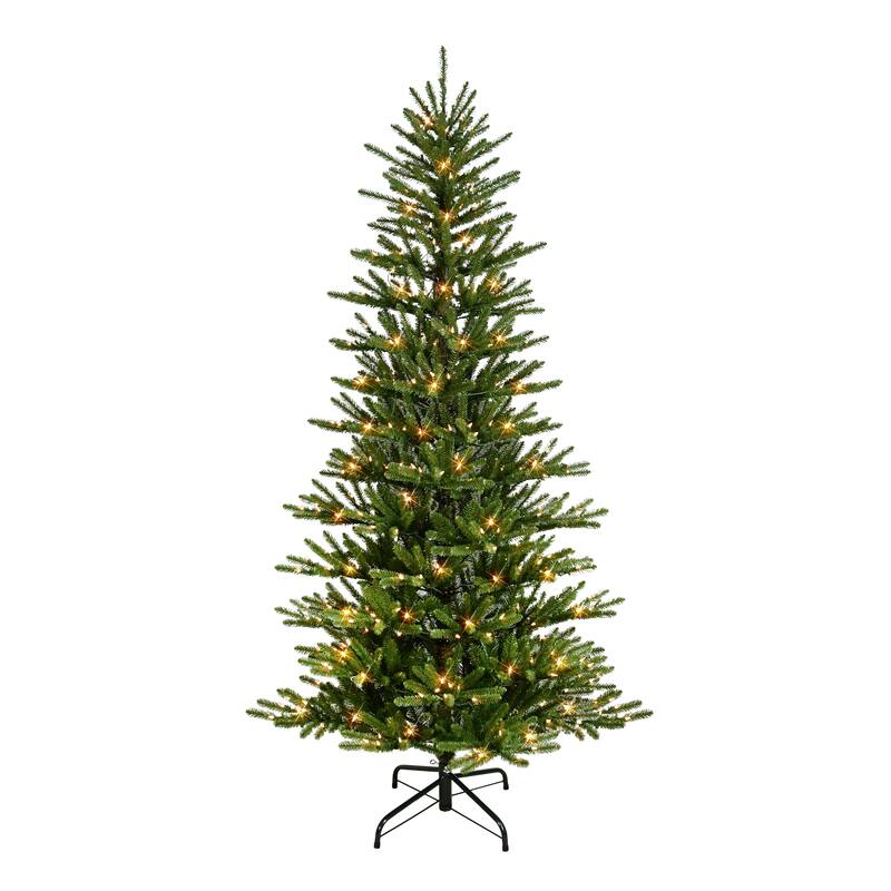 Puleo International 6.5 ft. Pre-Lit Artificial Mountain View Spruce Tree with 350 Warm White LED Lights - 6.5 Foot - Green