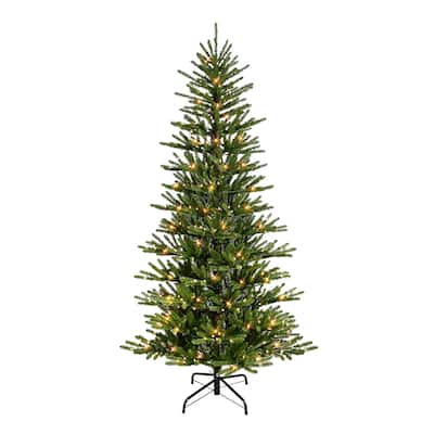 Puleo International 6.5 ft. Pre-Lit Artificial Mountain View Spruce Tree with 350 Warm White LED Lights