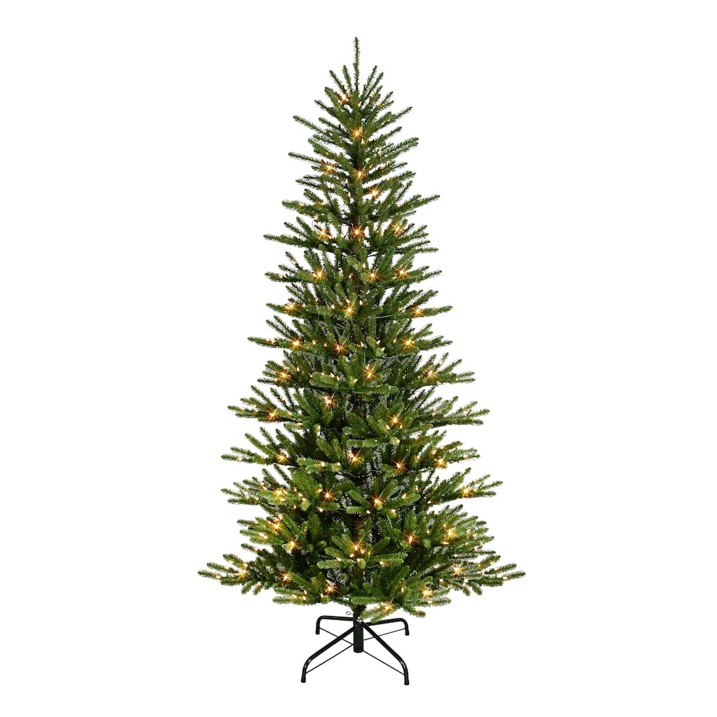 Puleo International 7.5 ft. Pre-Lit Artificial Mountain View Spruce Tree with 450 Warm White LED Lights