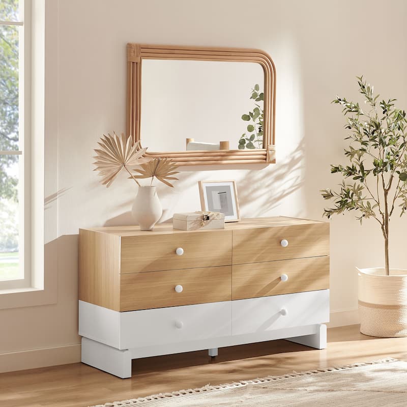 Nolia 6-Drawer Color Block Dresser - Oak White