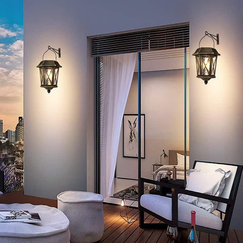 Led 2 pack wall light bronze solar powered light glass, metal garden light