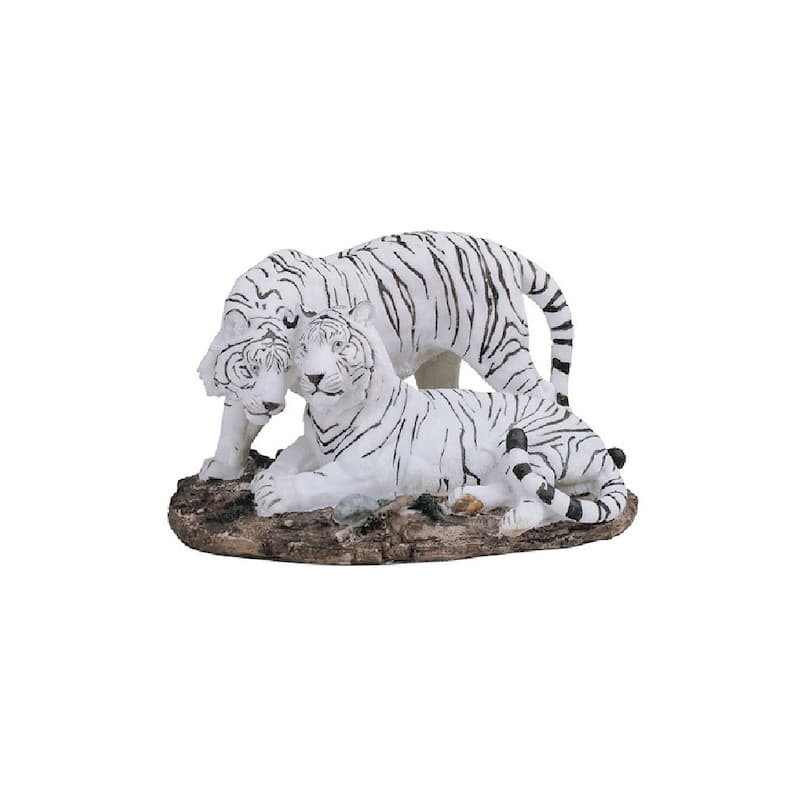 Q-Max 11"W White Tiger Couple Wild Animal Figurine