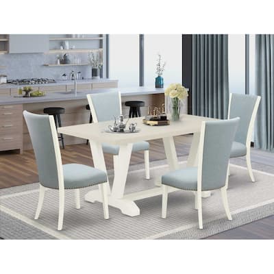 HomeStock 5-Piece Natural Oak Finish Solid Wood Top Dining Table with 4 Parson Chair