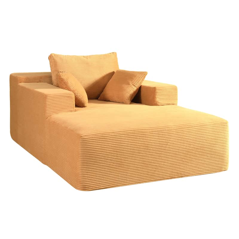 Convertible Chaise Lounge Chair Indoor - Oversized Corduroy Couch with Wide Armrest & Throw Pillows