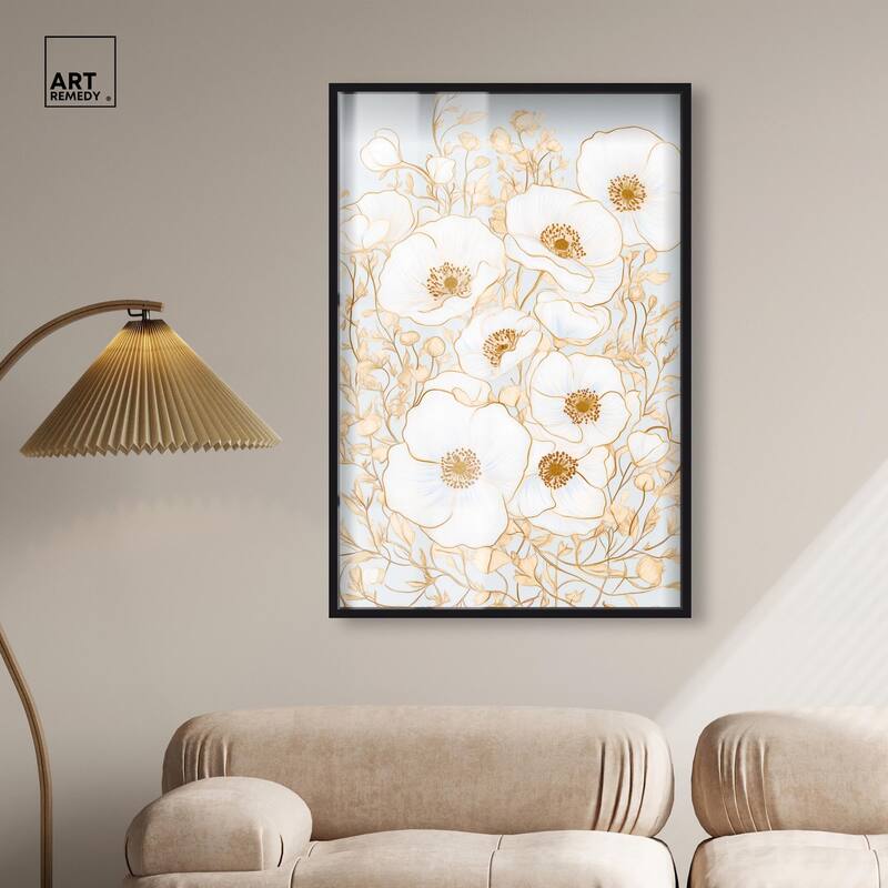 White and Gold Poppies I Shadowbox by Art Remedy