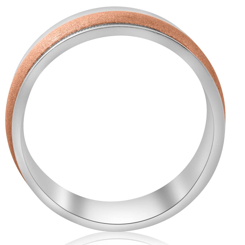 8mm Wide Mens Two Tone White & Rose Gold Brushed Wedding Ring