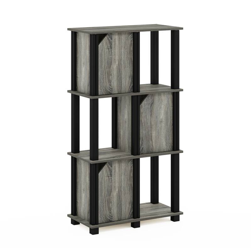 Furinno Brahms 4-Tier Storage Shelf with 3 Doors, Black Oak/Black