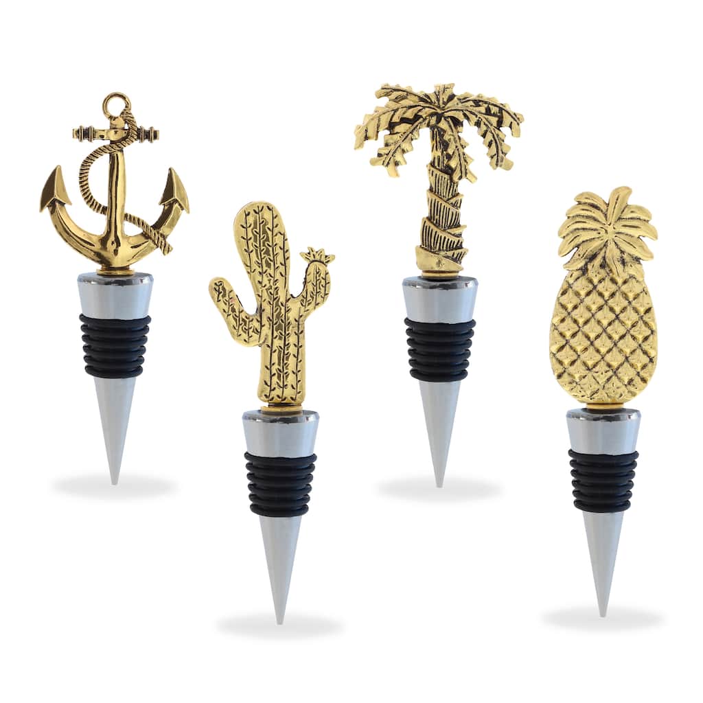 Cheers Cactus, Pineapple, Palm Tree, Anchor Metal Wine Stopper - 4 Pc. - 5 inches