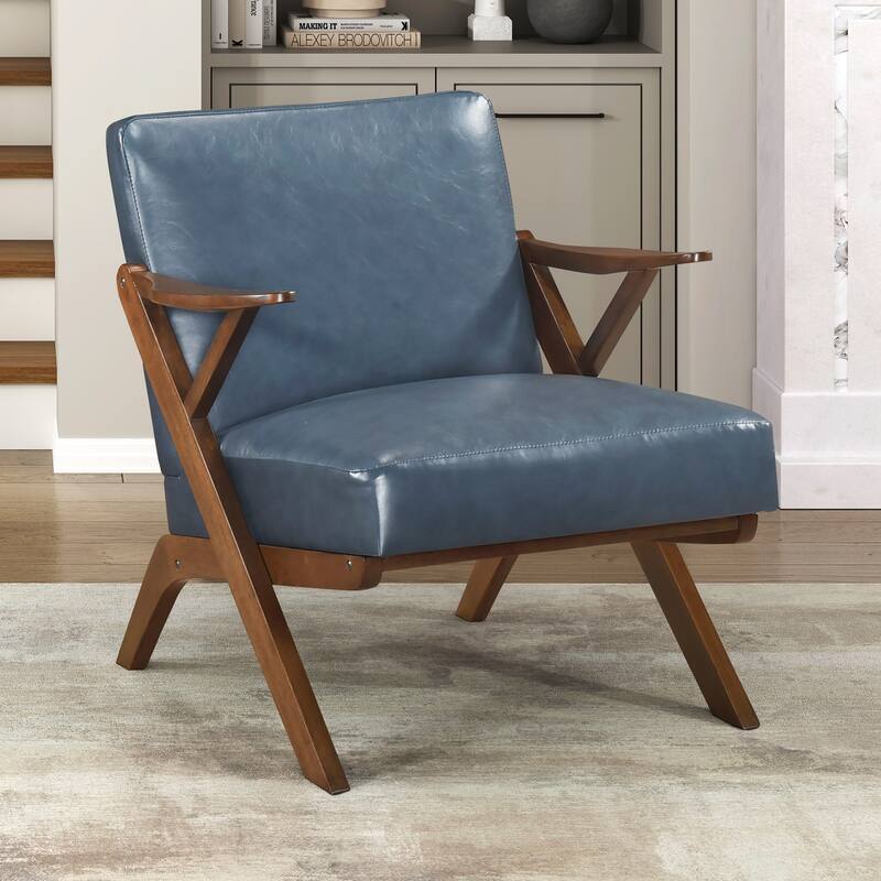 Rhys 26.5" Faux Leather Accent Chair - Solid Rubberwood Frame