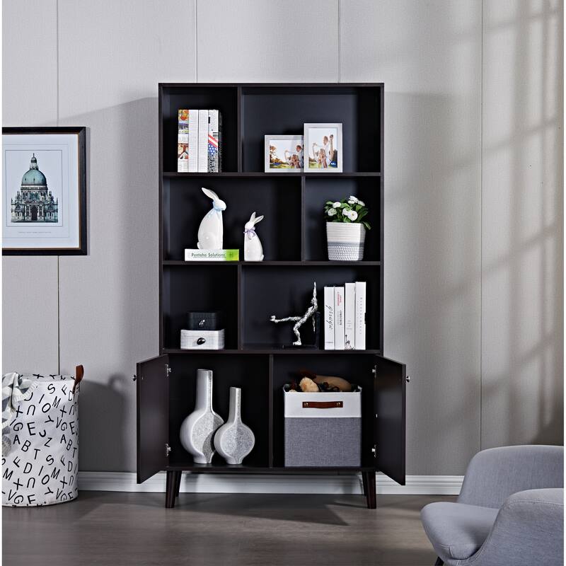 67" Bookcase with Doors, 3-tier Bookshelf