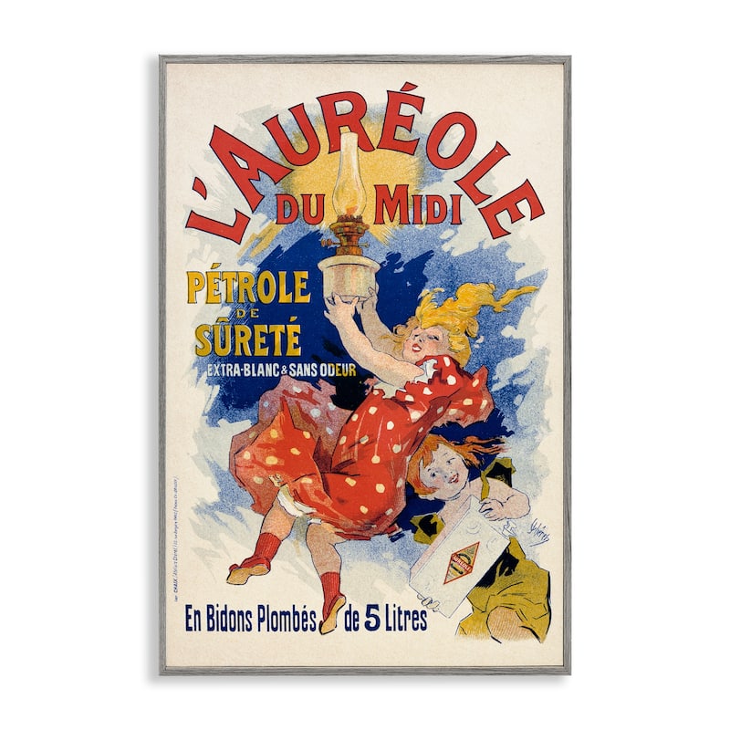 Stupell Antique Oil Lamp Advertisement Framed Giclee Art Design By Marcus Jules - 16 x 24 - Grey